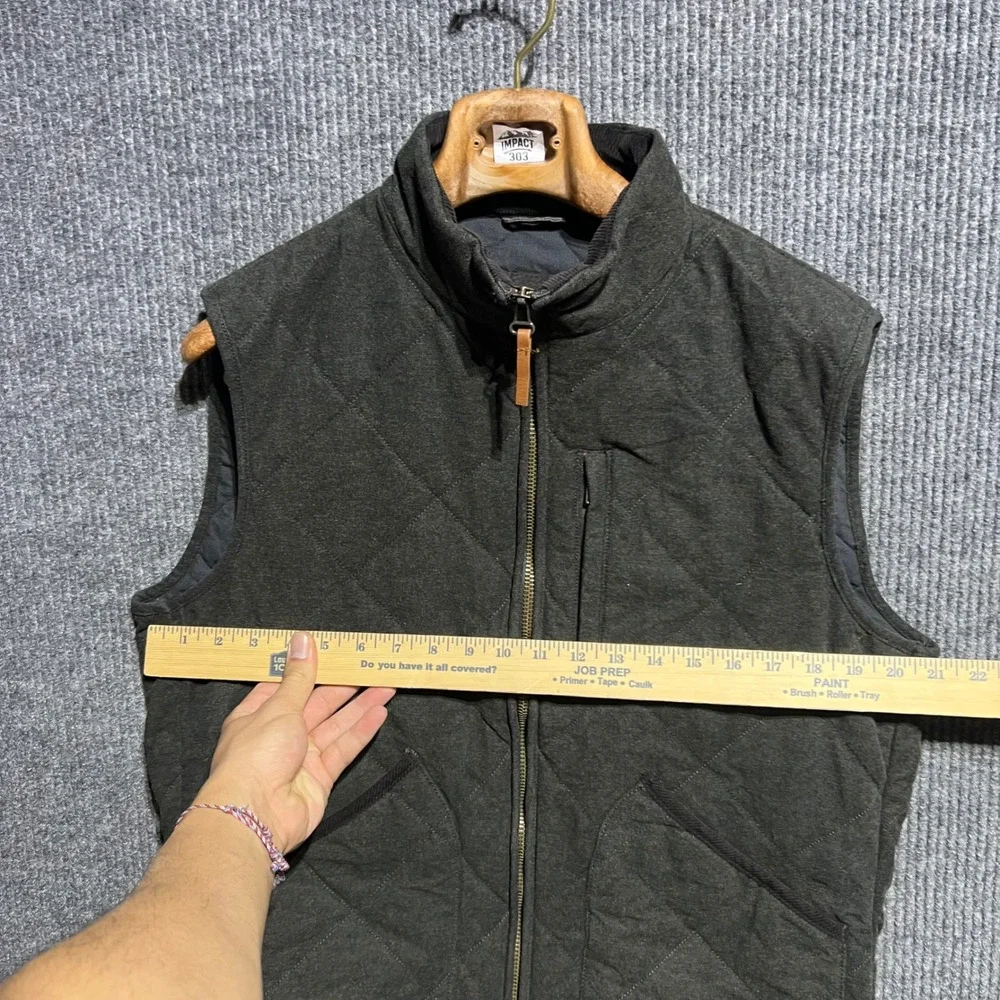 J Crew Sussex Quilted Vest Mens Medium Grey Olive Full Zip Pockets Heritage